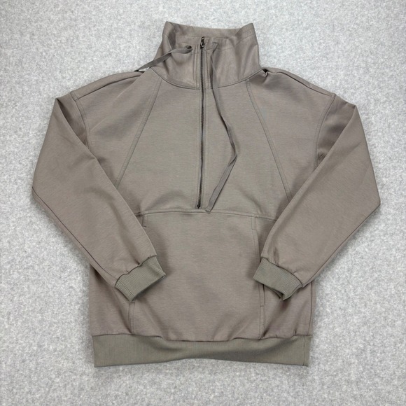 Fashion Tops - Fashion Quarter Zip Pullover Womens S Tan Sweatshirt Plain Minimalist Casual NWT